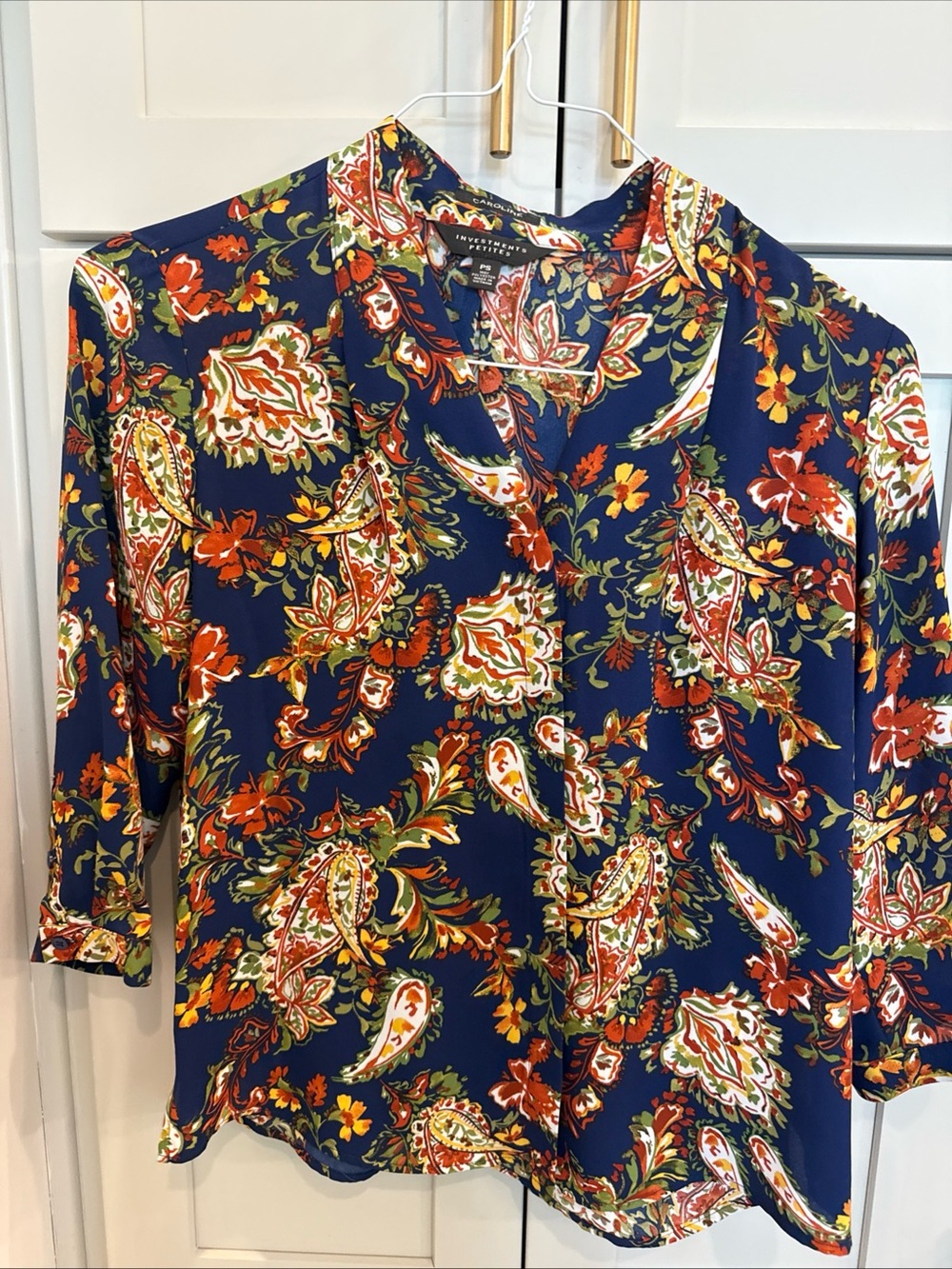 LN Investments Petites Women's Blouse PS Small Navy Paisley